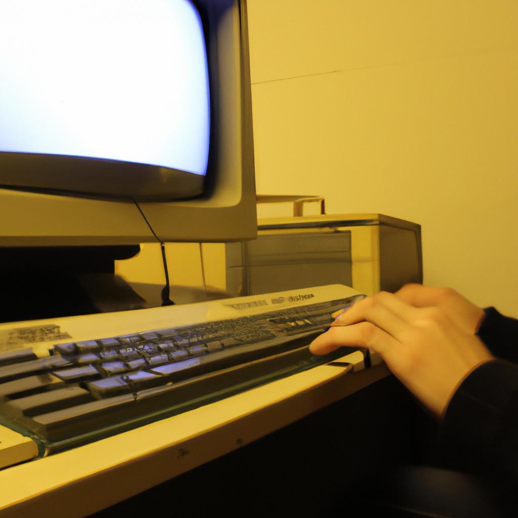 Person coding on vintage computer