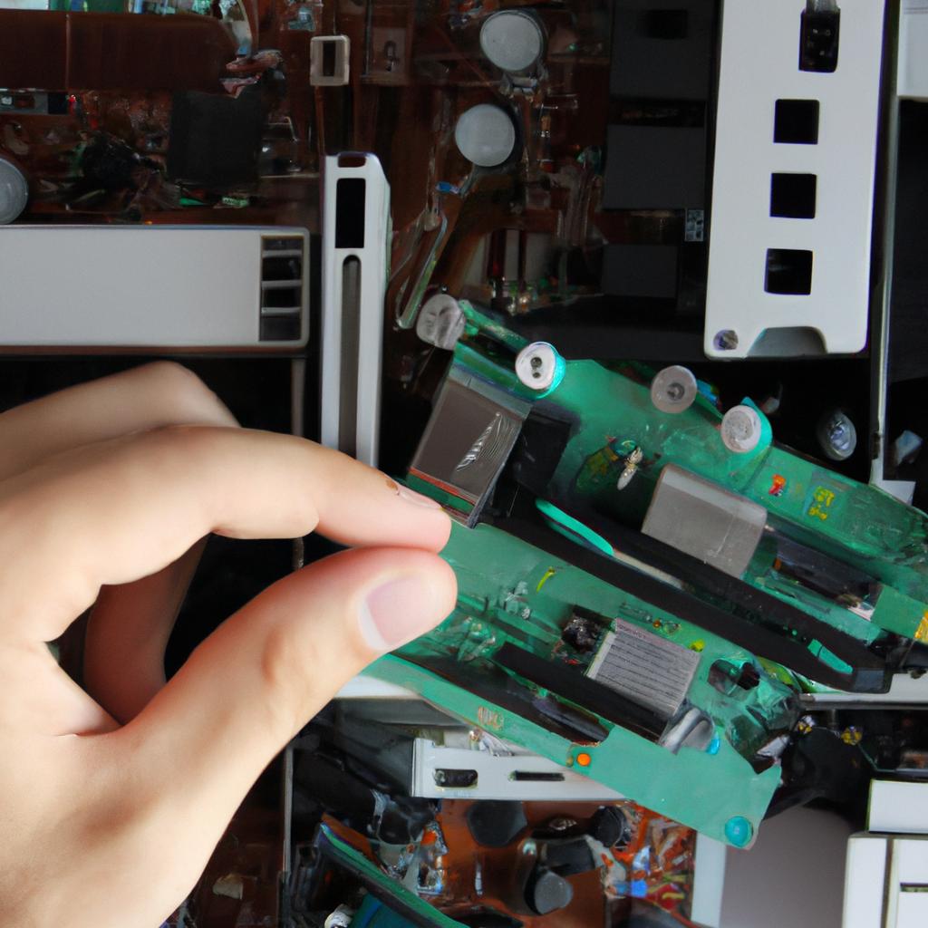 Person adjusting computer hardware components