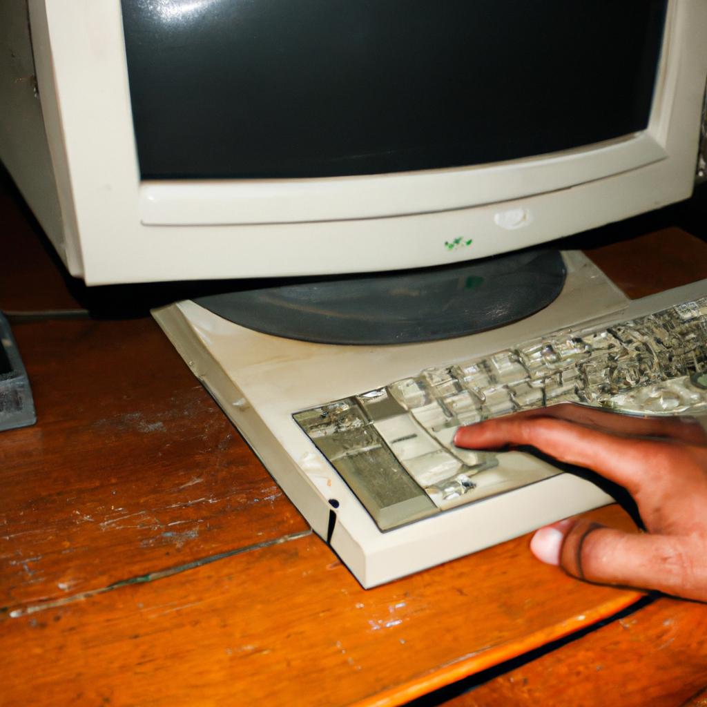 Person using old computer software