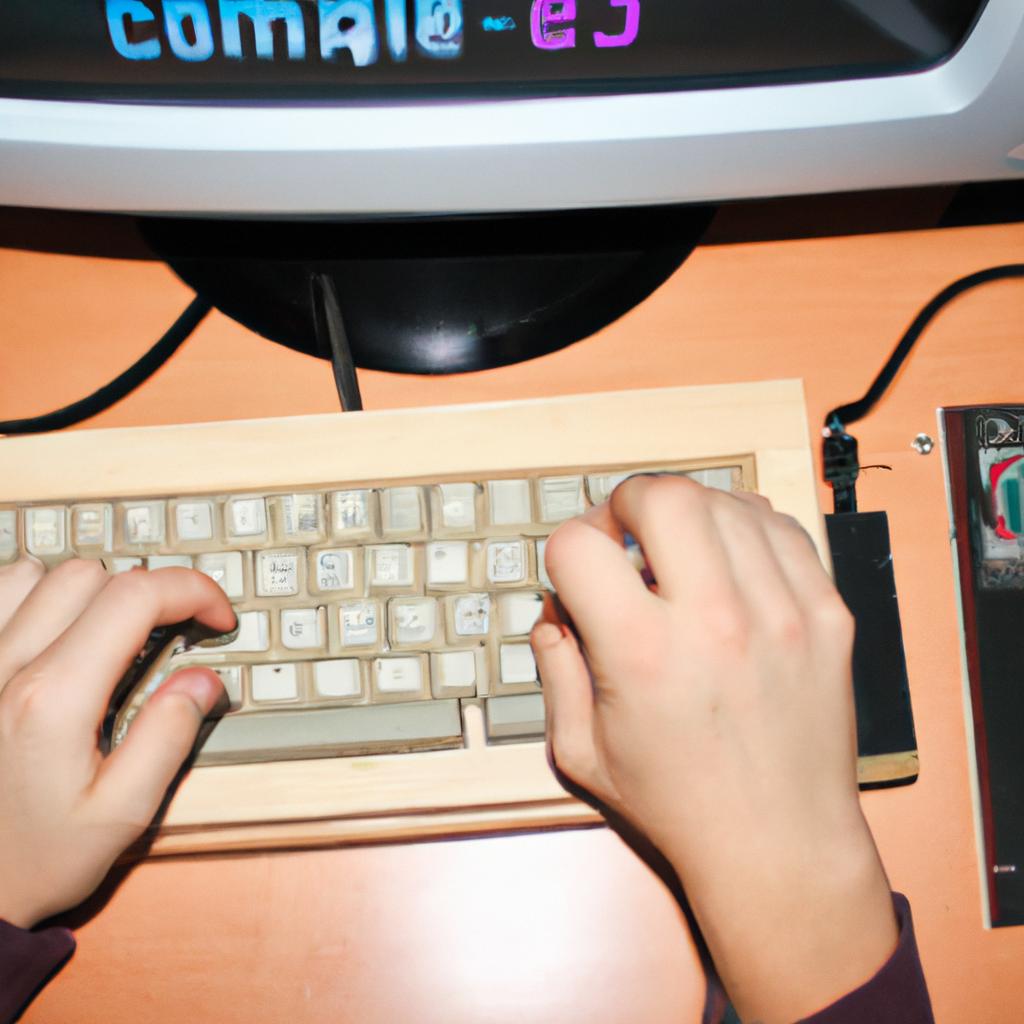 Person coding retro video games