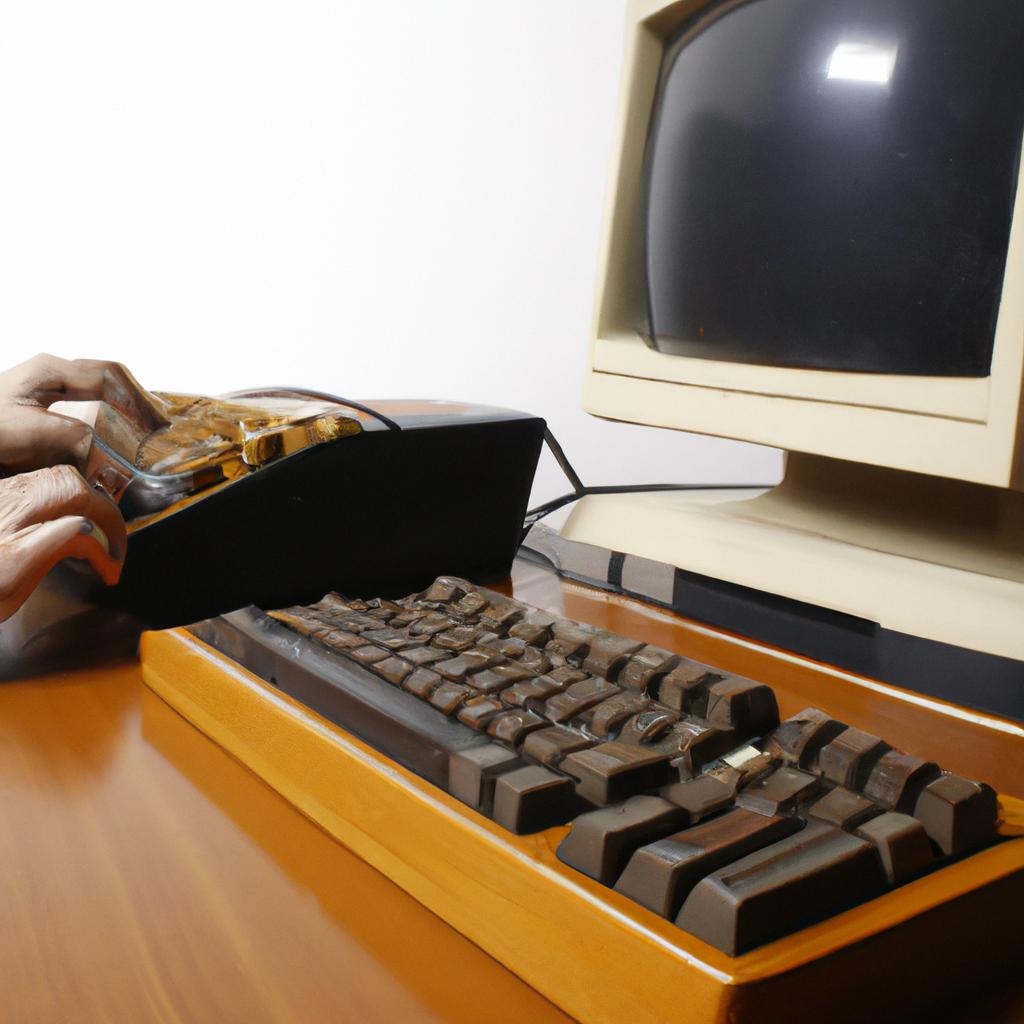Person using retro computer equipment