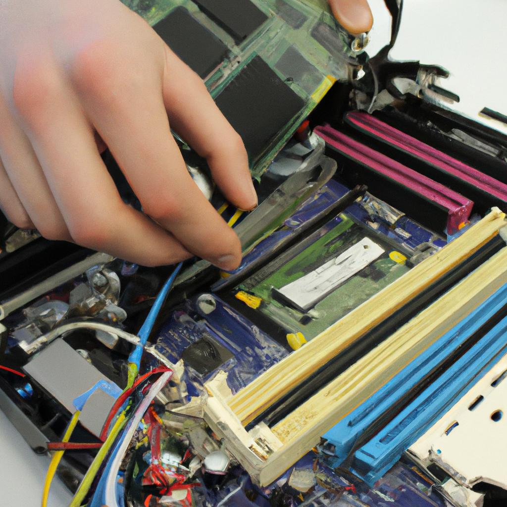 Person installing computer RAM upgrade